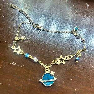 Vintage New old stock Gold and Blue Planet Charm Ankle /Bracelet